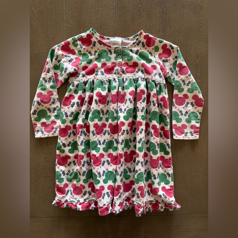 Hanna Andersson Red and Green Mickey Mouse Print Nightgown - Size 6